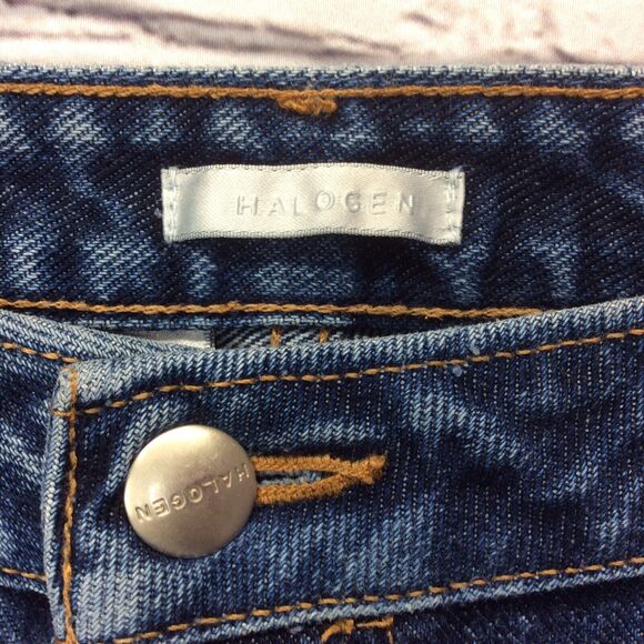 Halogen Jeans Women's Sz 14R Button Fly Cropped Cut-Off Raw Hem Med Wash Stretch - Picture 6 of 8